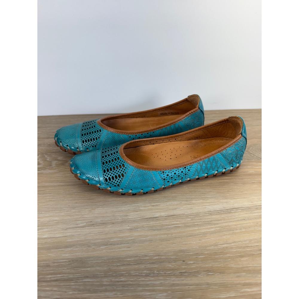 Spring Step Kenyetta Flats Turquoise Laser Cut Leather Boho Chic EU 38 US 7.5-8 - Picture 4 of 11